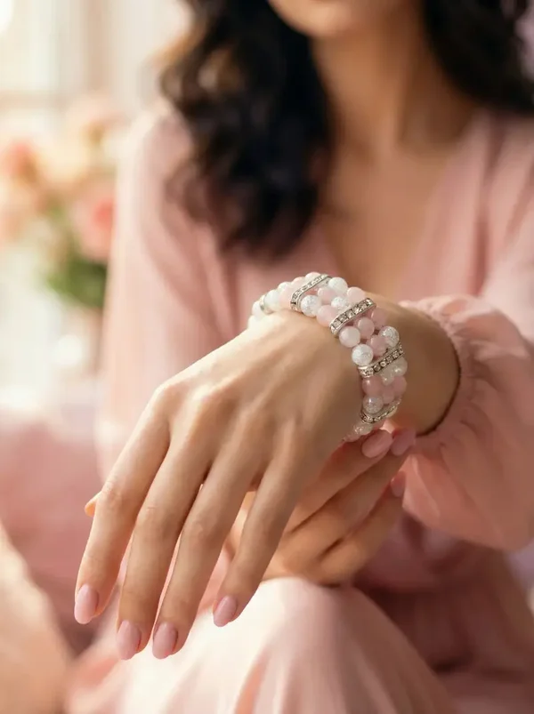 💜 Lichtroze & wit – zachte romantische armband