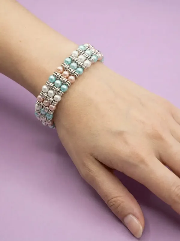 💜 Lichtblauw, roze & wit – zachte pastel armband