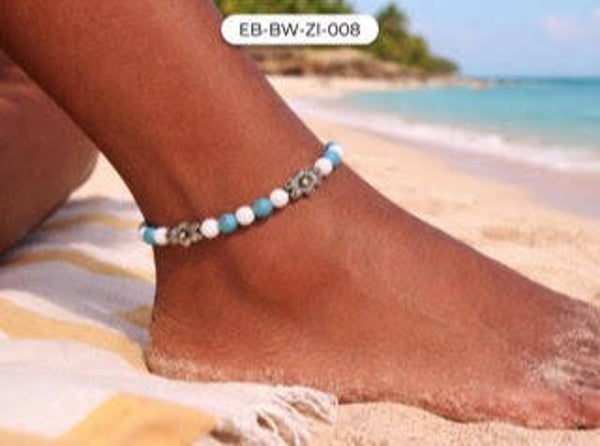 💜 Turquoise enkelband – frisse kleuren met bloemdetail
