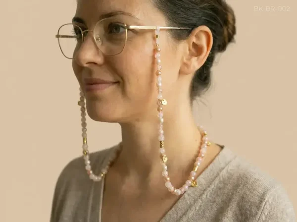 Brillenkoord zachtroze met goudkleurige details