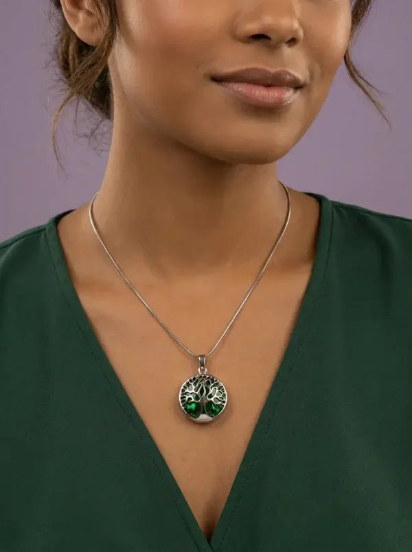 💜 Levensboom hanger – diepgroen met zilverkleurige kap