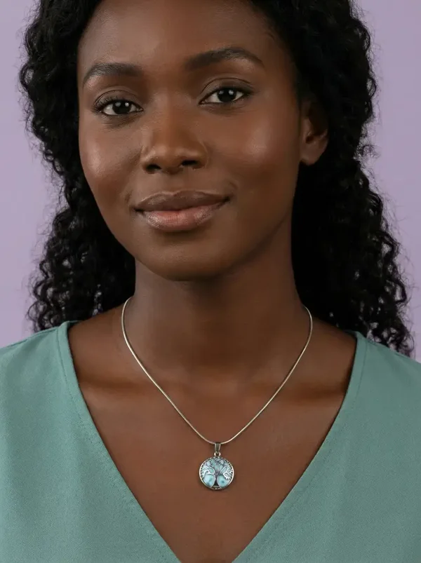 💜 Levensboom hanger – blauw gemêleerd met zilverkleurige kap