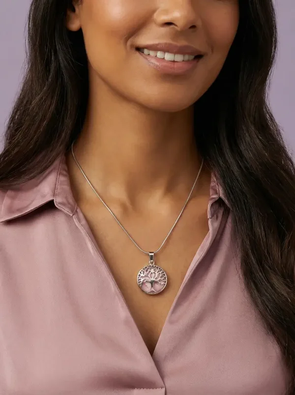 💜 Levensboom hanger – zacht roze met zilverkleurige kap