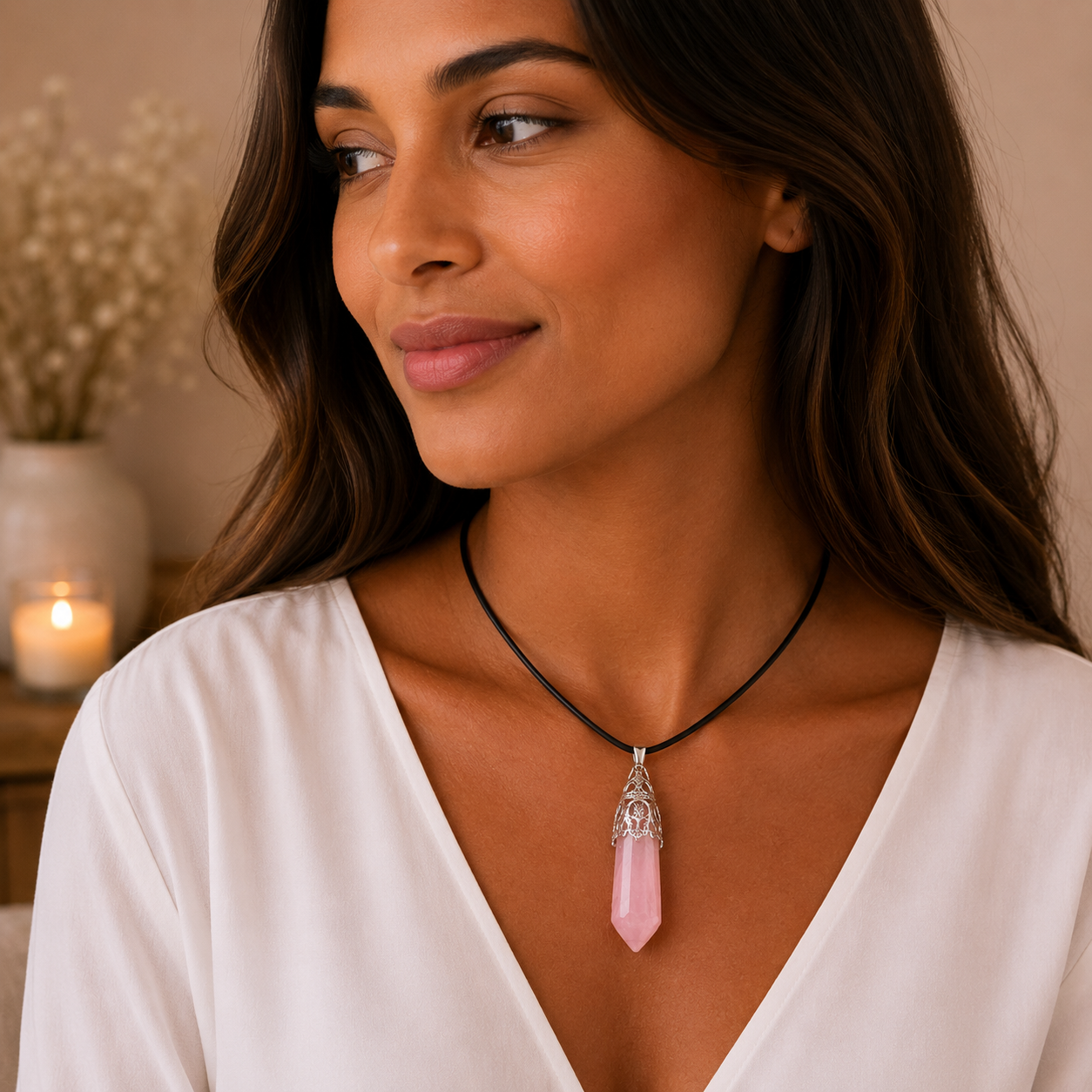 Roze hexagon hanger – sierlijke zilverkleurige kap