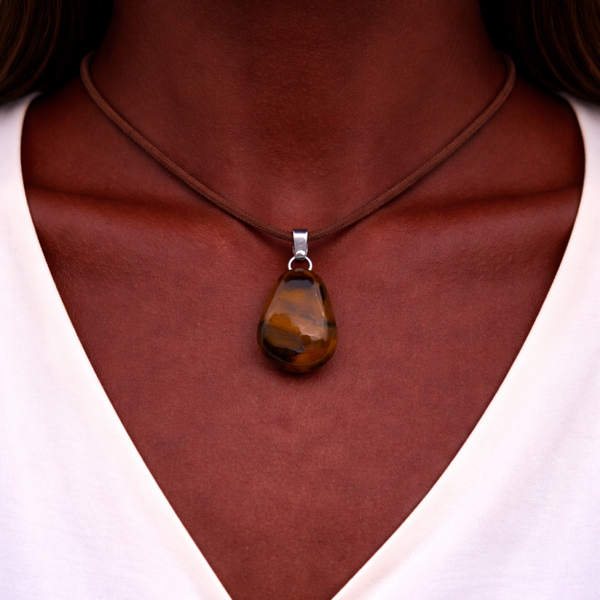 Edelsteen Hanger Gepolijst – Tijgeroog – Zilverkleurige Kap – Edelsteen Ketting Hanger