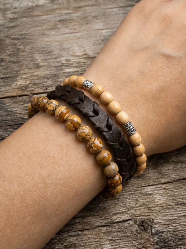 Unisex armbandenset beige bruin – natuurlijke stijl