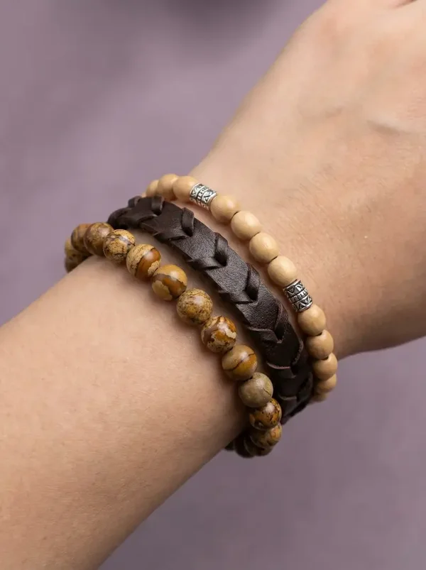 🖤 Unisex Armband Set – Natural Beige & Brown