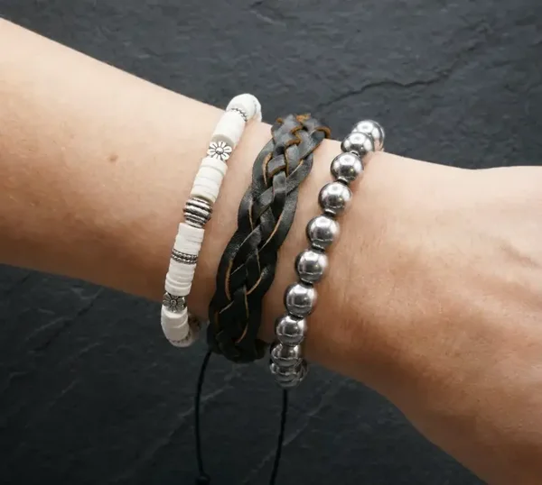 Unisex armbandenset wit zwart staal – modern en krachtig