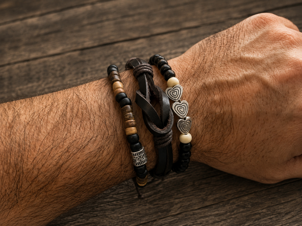 Unisex armbandenset donker met details – stoer en opvallend