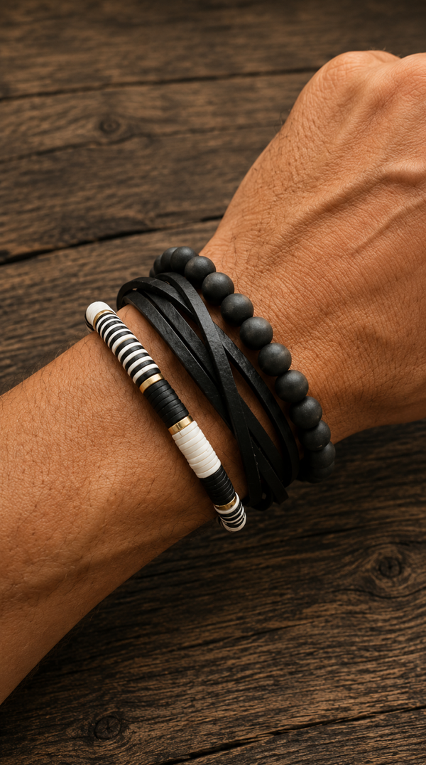 Unisex armbandenset zwart wit – minimalistische look