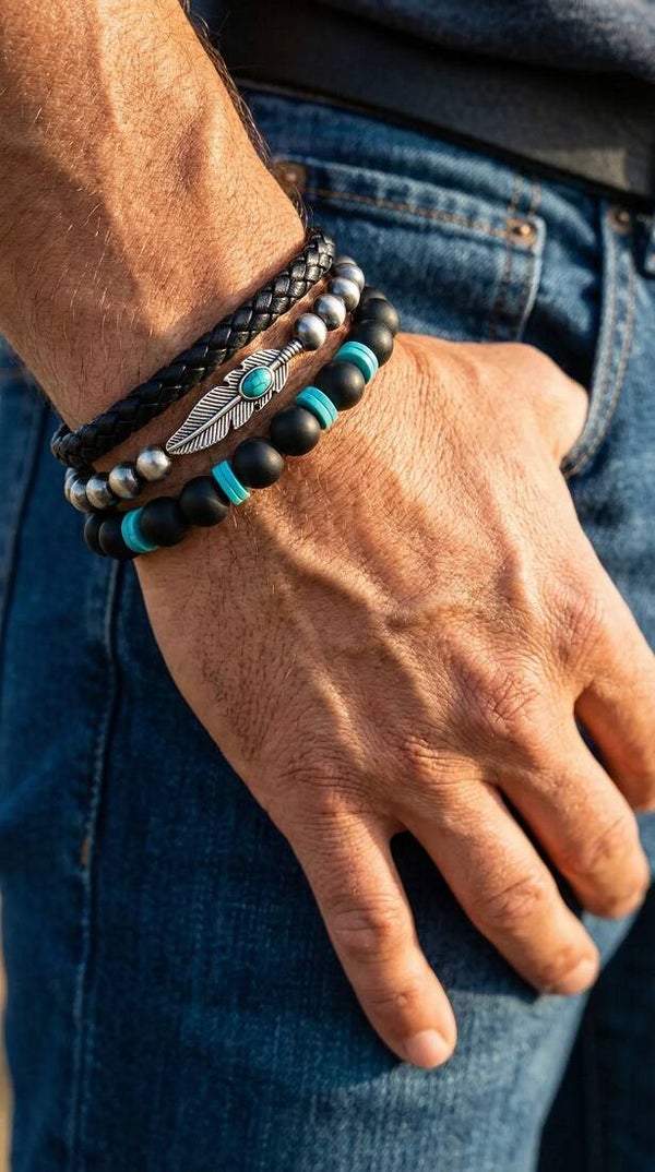 Unisex armbandenset donker turquoise – stoer accent