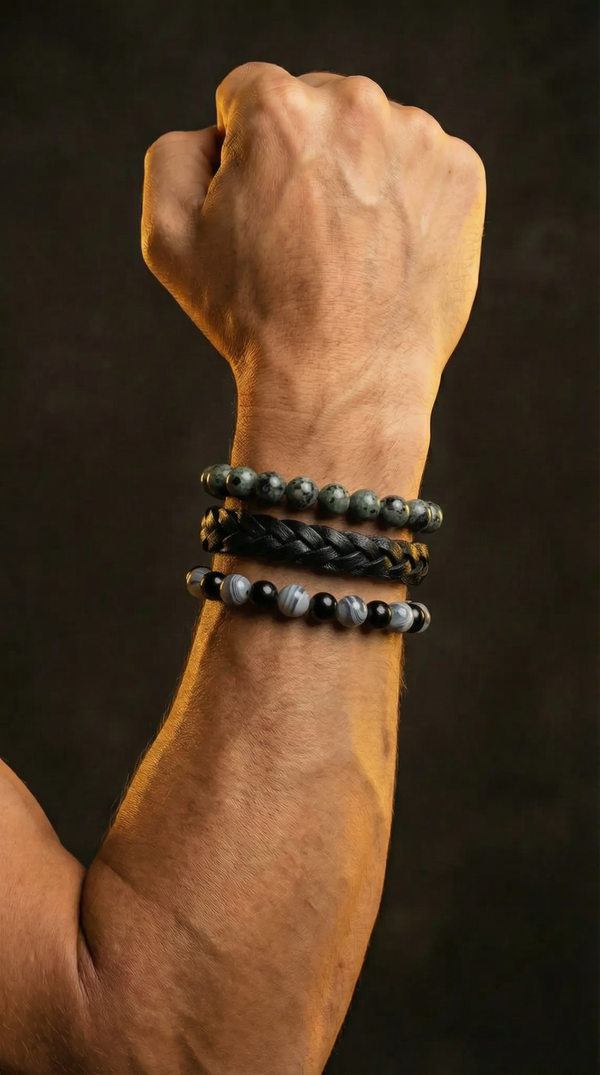 Unisex armbandenset zwart grijs – krachtige stoere look