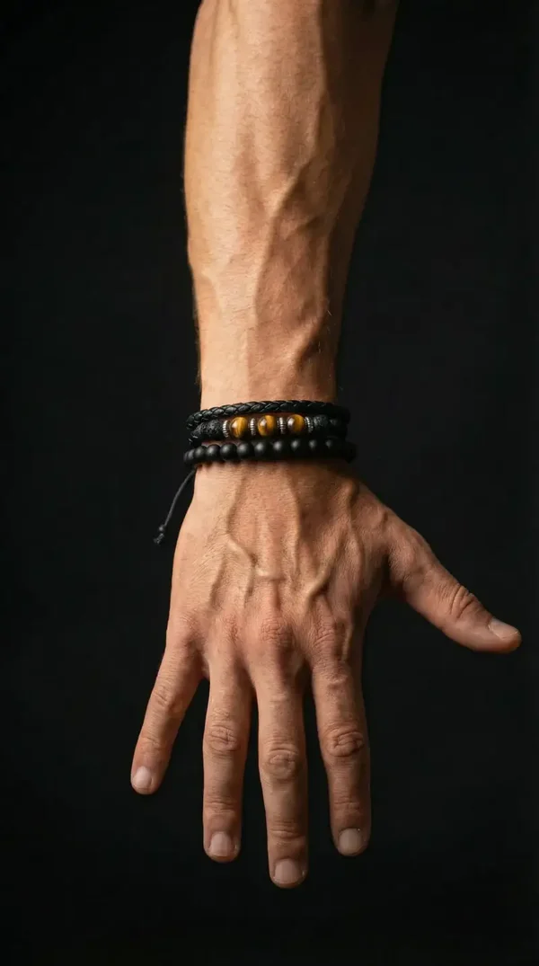 Unisex armbandenset zwart goudbruin – luxe stoere details