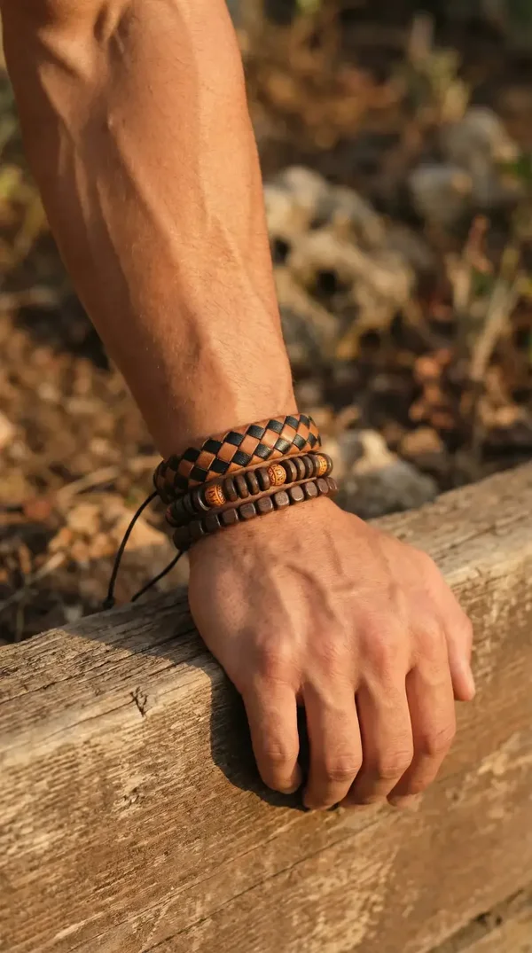 🖤 Donkere tinten met een natuurlijke, rustige uitstraling. 🖤 Subtiele combinatie van kralen en leer.