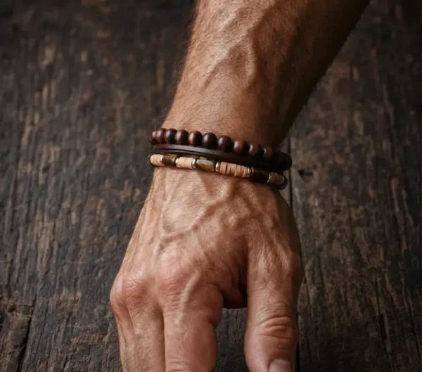 Unisex armbandenset donkerbruin beige – stoere natuurlijke look