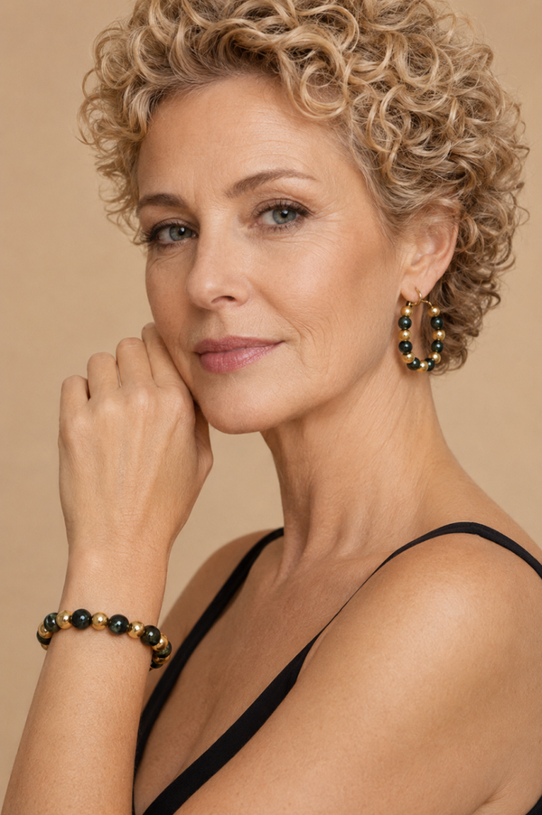 Groen gouden kralenset – handgemaakte armband en oorbellen