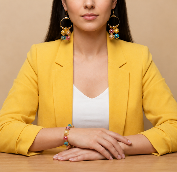 Multicolor gouden kralenset – handgemaakte armband en oorbellen