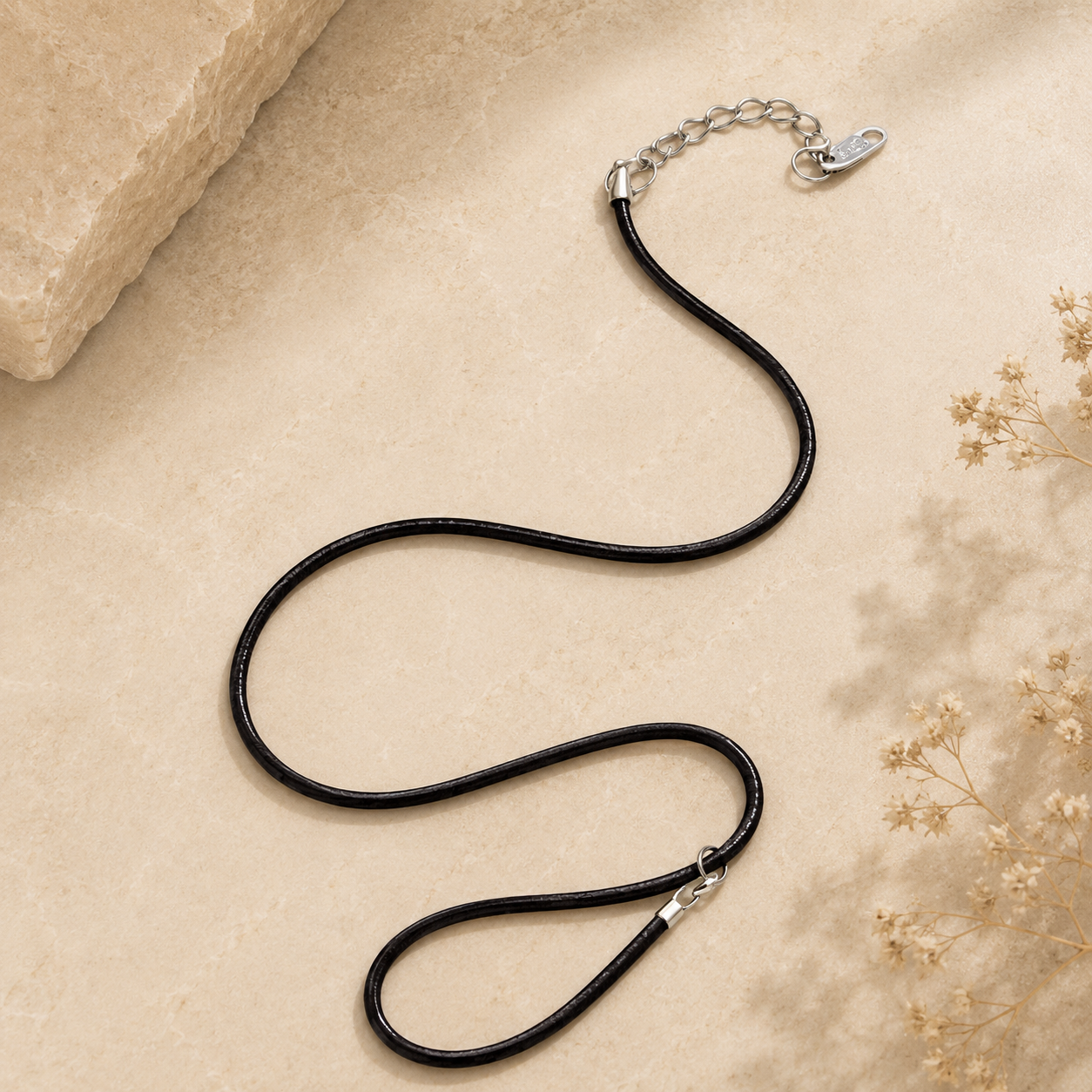 Veterketting zwart – met zilverkleurige verlengketting