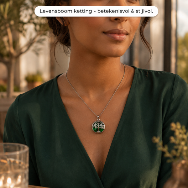 Levensboom sieradenset – groene hanger met ketting