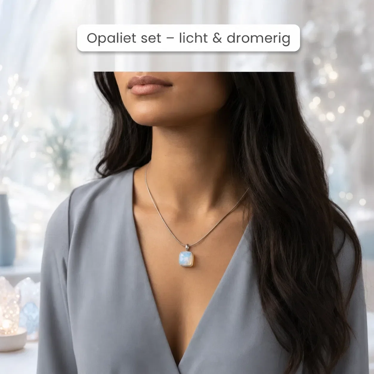 Opaliet sieradenset – opalietkleurige hanger met ketting