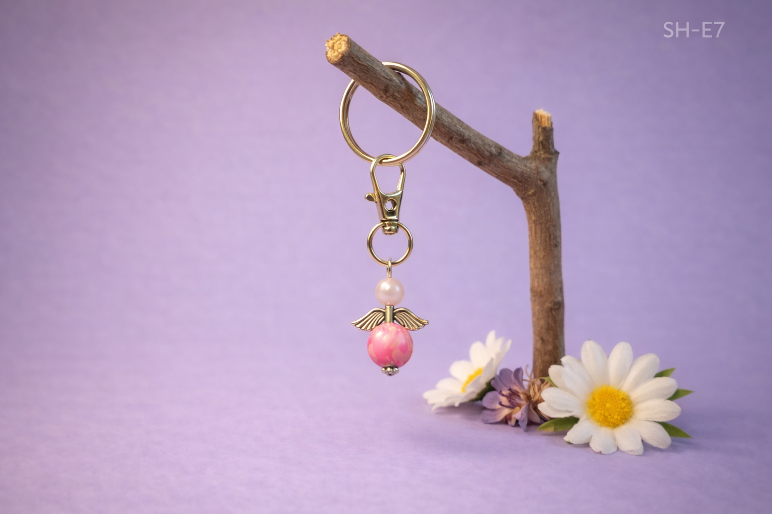 💜 Sleutelhanger – engeltje roze met kralen
