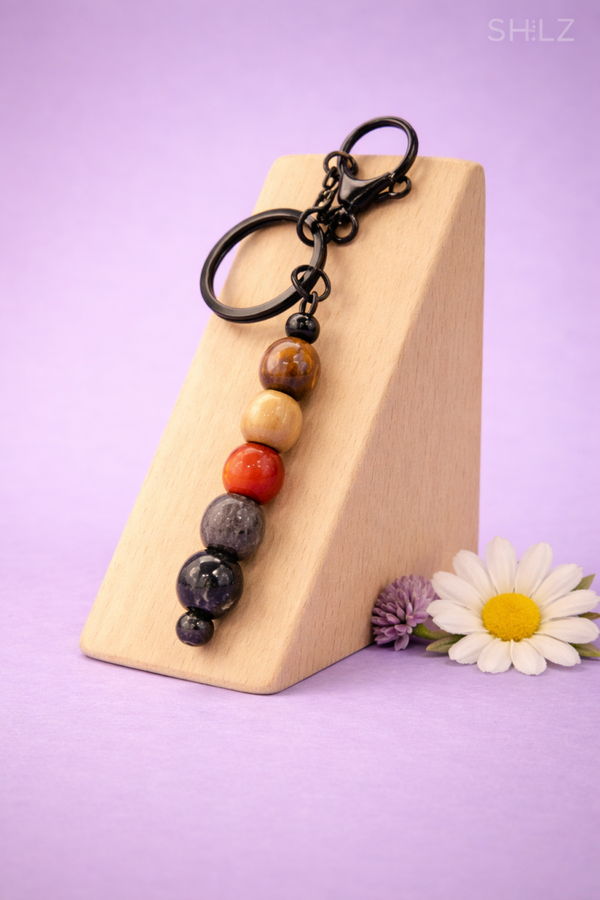 💜 Sleutelhanger – stoere kralenmix met zwarte afwerking