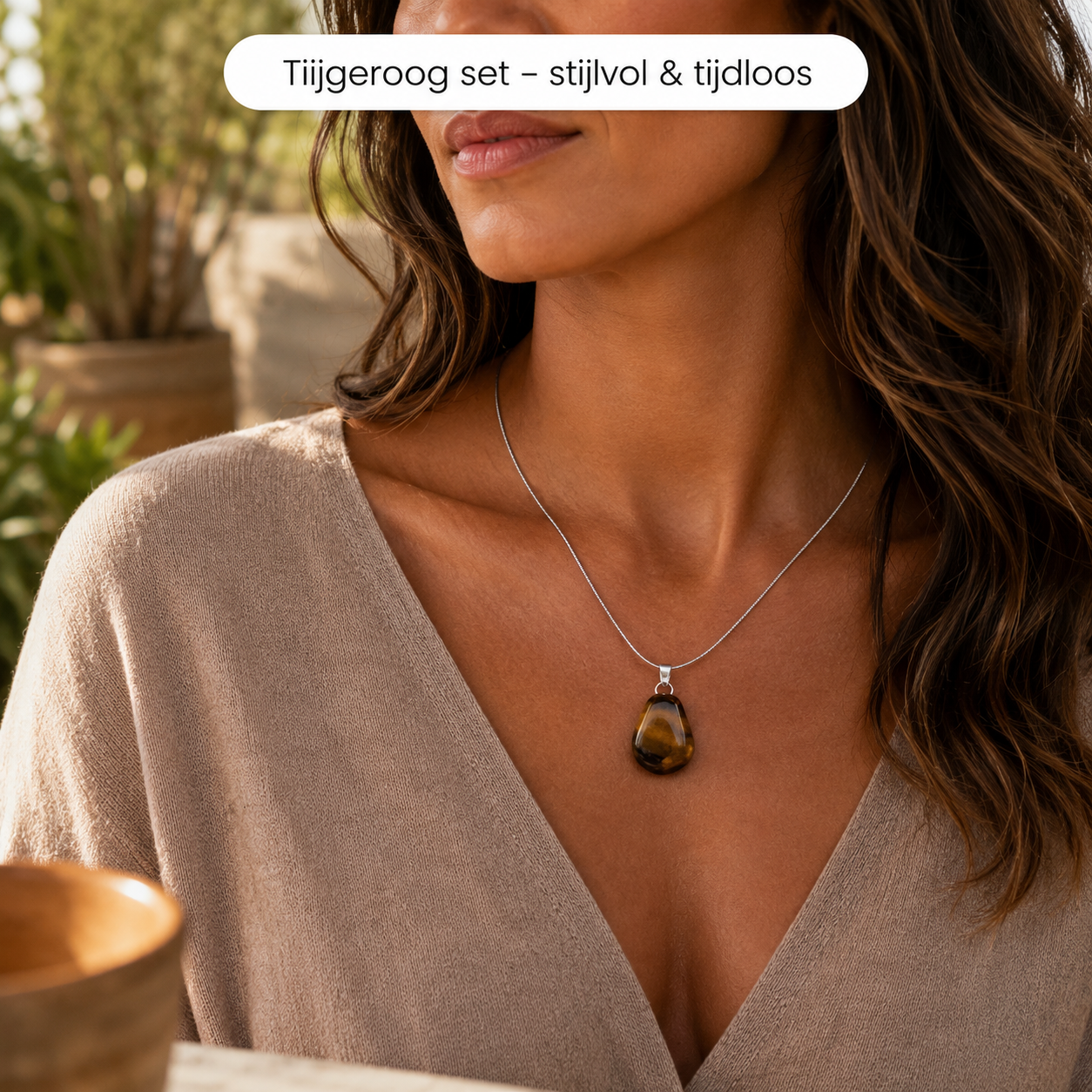 Tijgeroog sieradenset – hanger met ketting