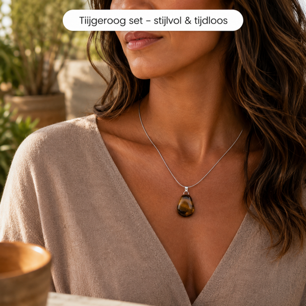 Tijgeroog sieradenset – hanger met ketting