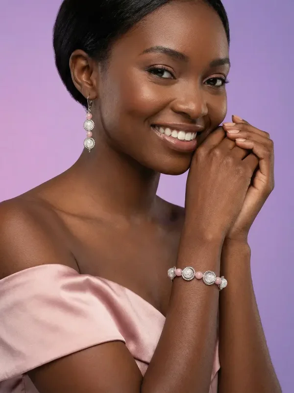 💜 Roze & parelmoer wit – stijlvolle klassieke set