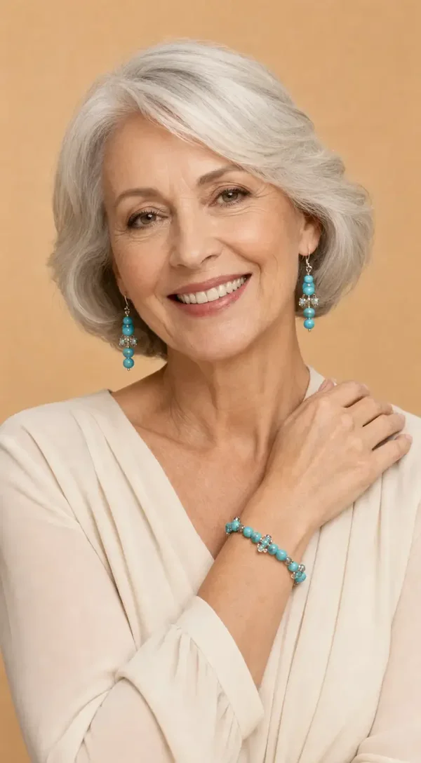 Turquoise kralenset in statement stijl – handgemaakte armband en oorbellen