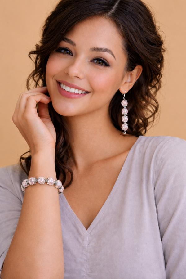 Crackle glazen kralenset – handgemaakte armband en oorbellen