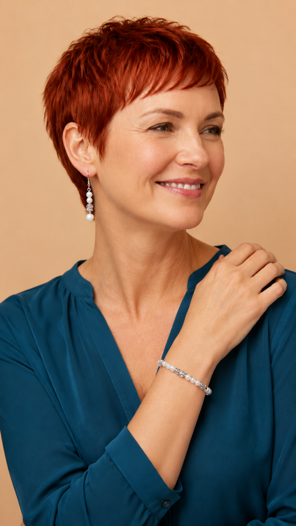 Witte crystal kralenset – handgemaakte armband en oorbellen