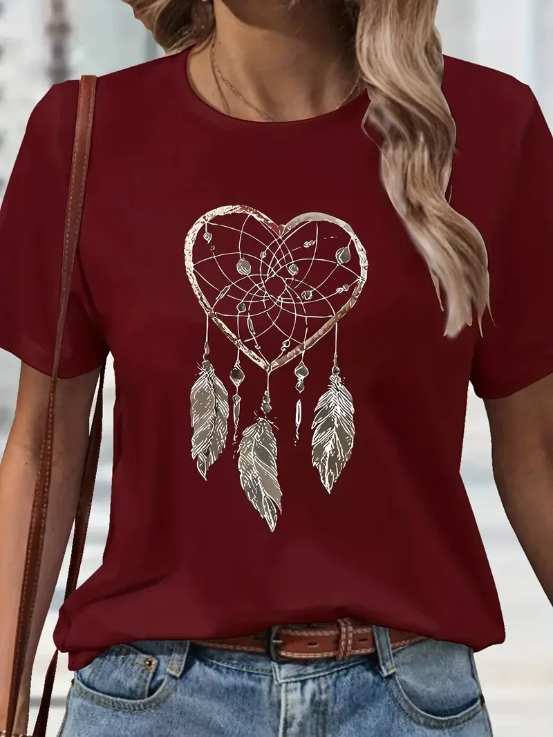 T-Shirt met Hart & Dreamcatcher - donkerrood