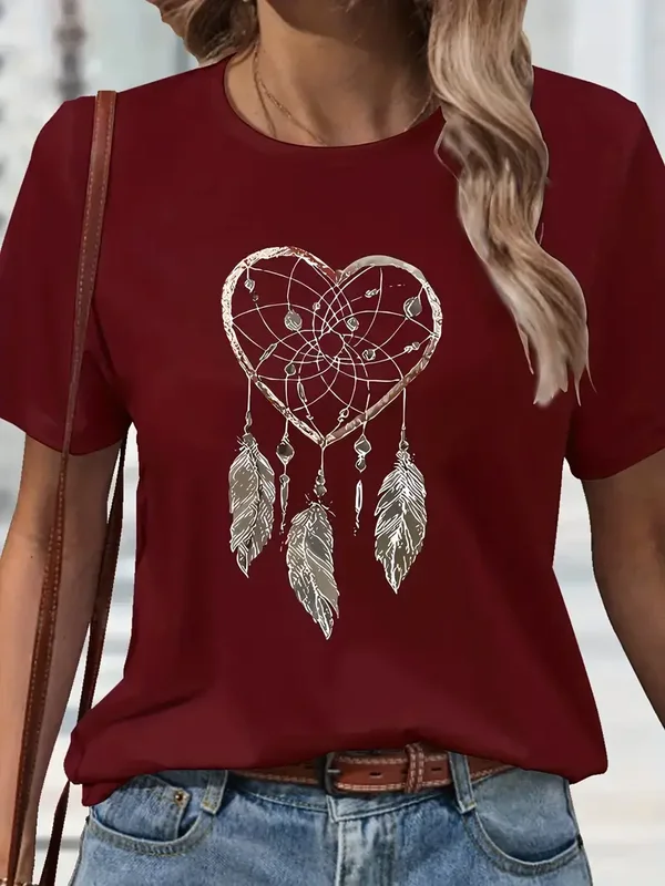 T-Shirt met Hart & Dreamcatcher - donkerrood