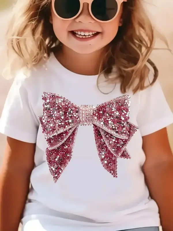 T-shirt met strik - wit met roze