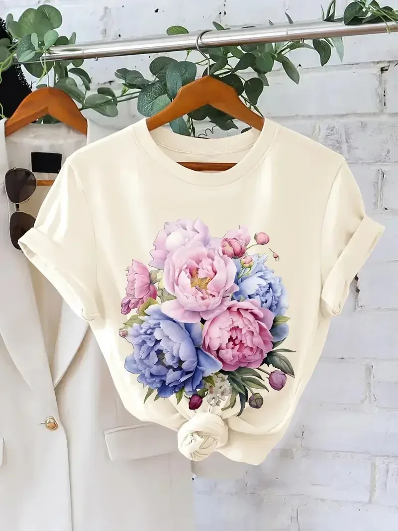 T-shirt bloemen - abrikoos