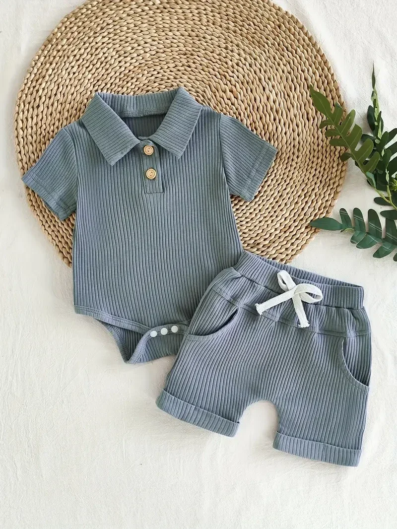 Korte romper en short set - blauw/grijs