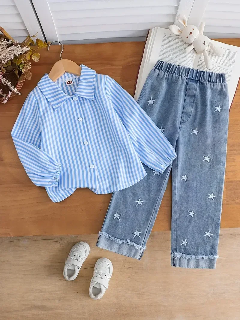 2-delige set gestreept - blauw