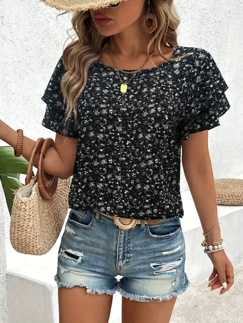 Blouse met bloemenprint - zwart