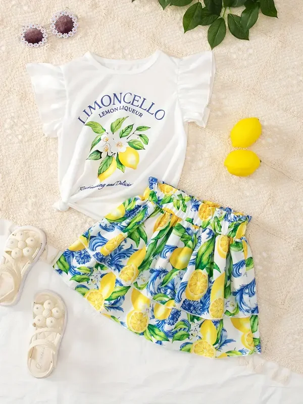 2-delig - shirt met rok - citroen