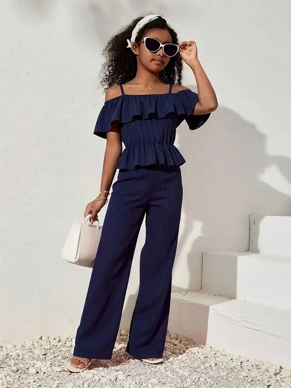 2-delige set off shoulder - marineblauw