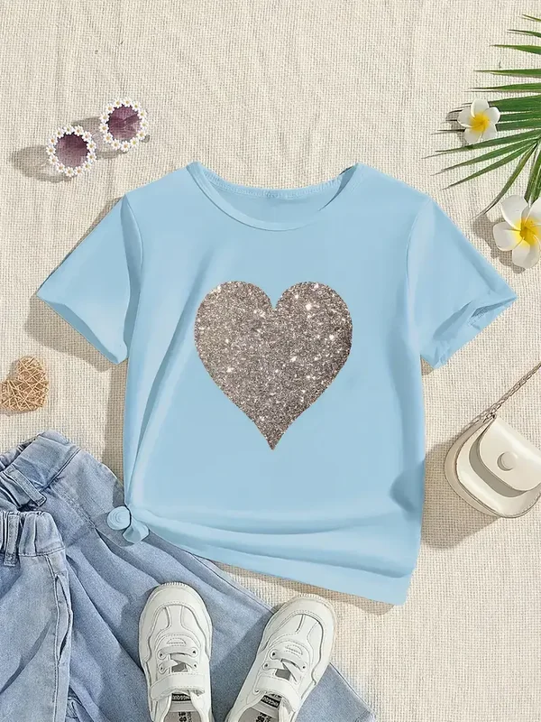 T-shirt met zilver hart - blauw