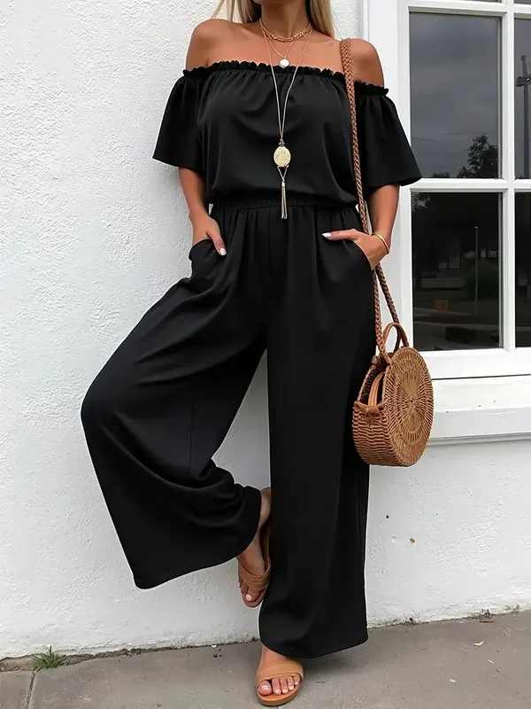 Off-Shoulder Jumpsuit zwart