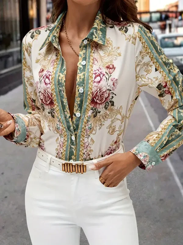 Elegante Bloemenprint Blouse - groen