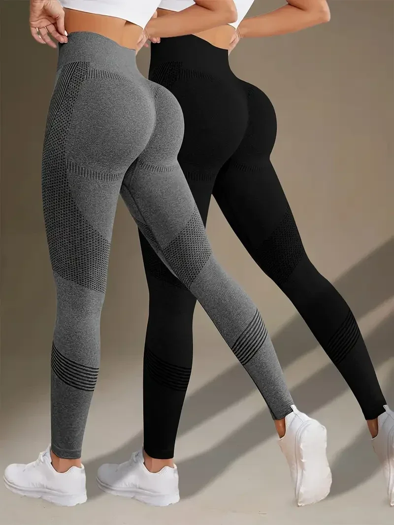 Sportleggings 2 stuks - hoge taille - grijs/zwart