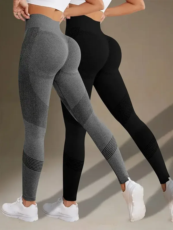 Sportleggings 2 stuks - hoge taille - grijs/zwart