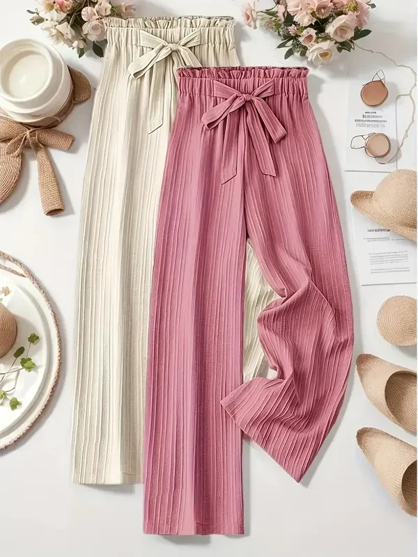 2-delig - wijde pijpen - beige/roze