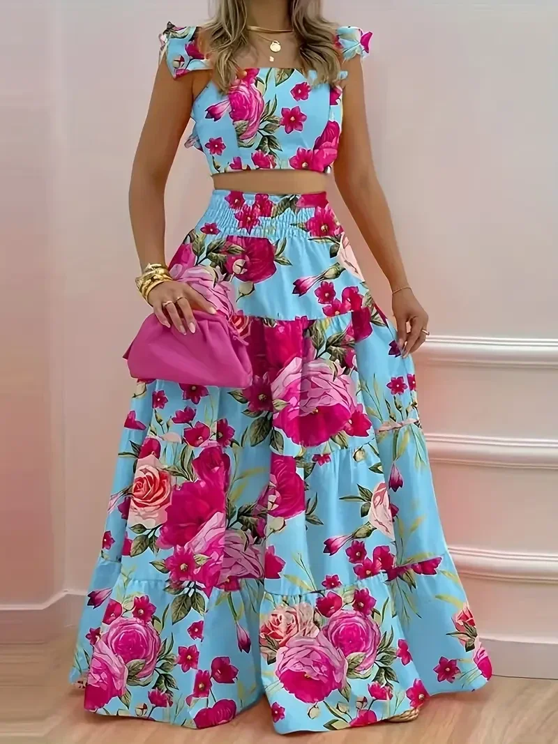 2-delige set bloemen - top met rok