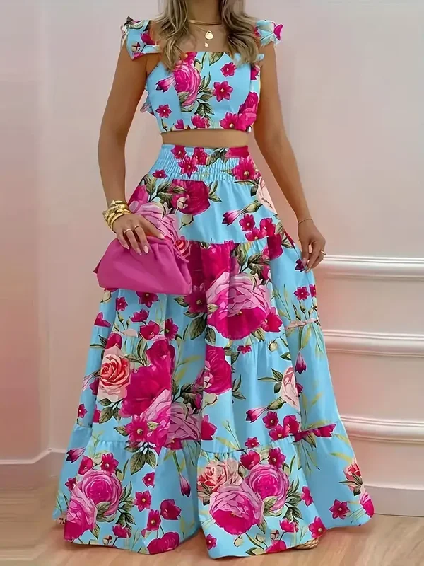 2-delige set bloemen - top met rok