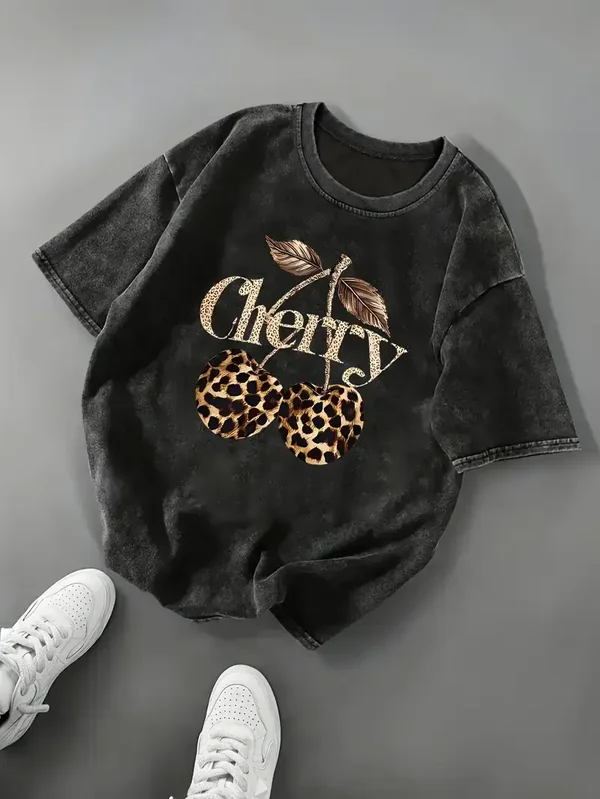 T-shirt cherry - donkergrijs